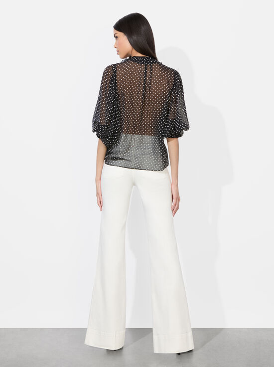 BLACK/OFF WHITE POLKA DOT-BETSIE RUFFLED BLOUSE