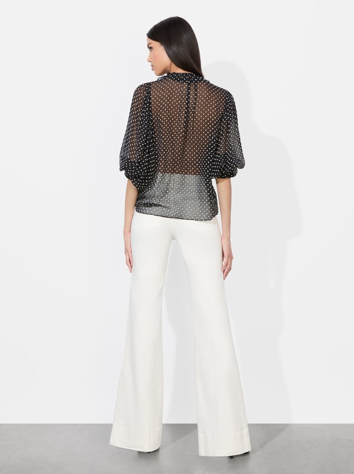BETSIE RUFFLED BLOUSE - BLACK/OFF WHITE POLKA DOT image 2 - Alice And Olivia