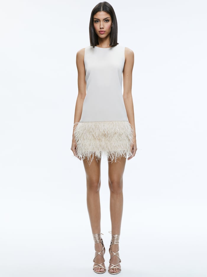 Coley Feather Trim Dress In Champagne