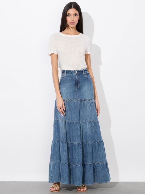 LIANA VINTAGE BLUE-MINDY TIERED MAXI SKIRT