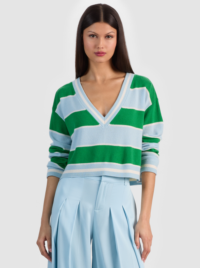 AYDEN CASHMERE PULLOVER - HRLOM STRIPE CROLNA BLU/GRN AP - ALICE + OLIVIA