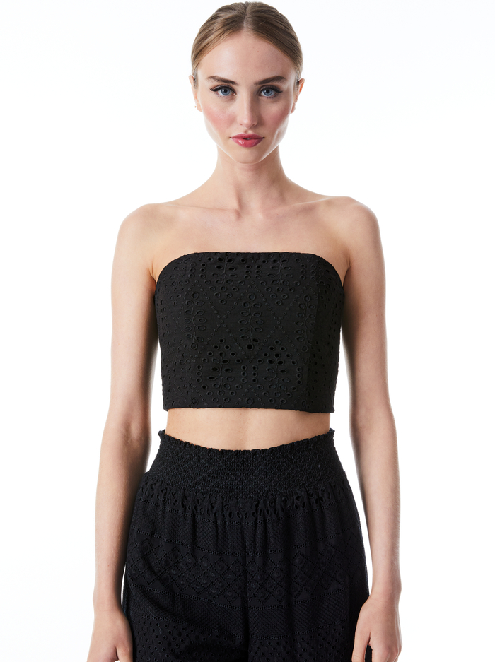 CERESI EYELET BANDEAU TOP - BLACK - Alice And Olivia