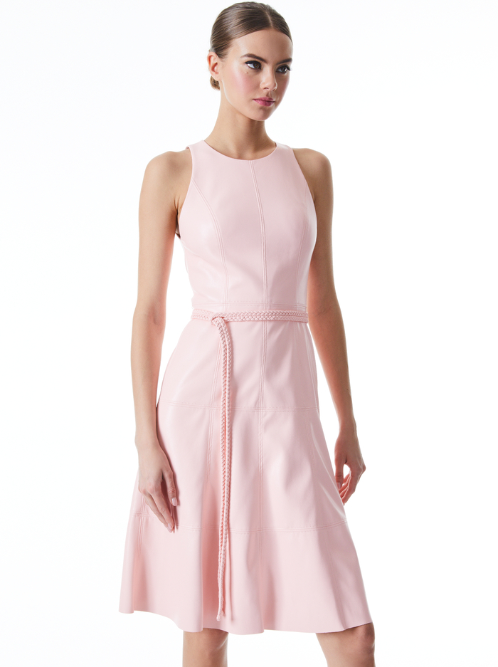 LEANDRA VEGAN LEATHER BELTED MIDI DRESS - ENGLISH ROSE image 2 - Alice And Olivia