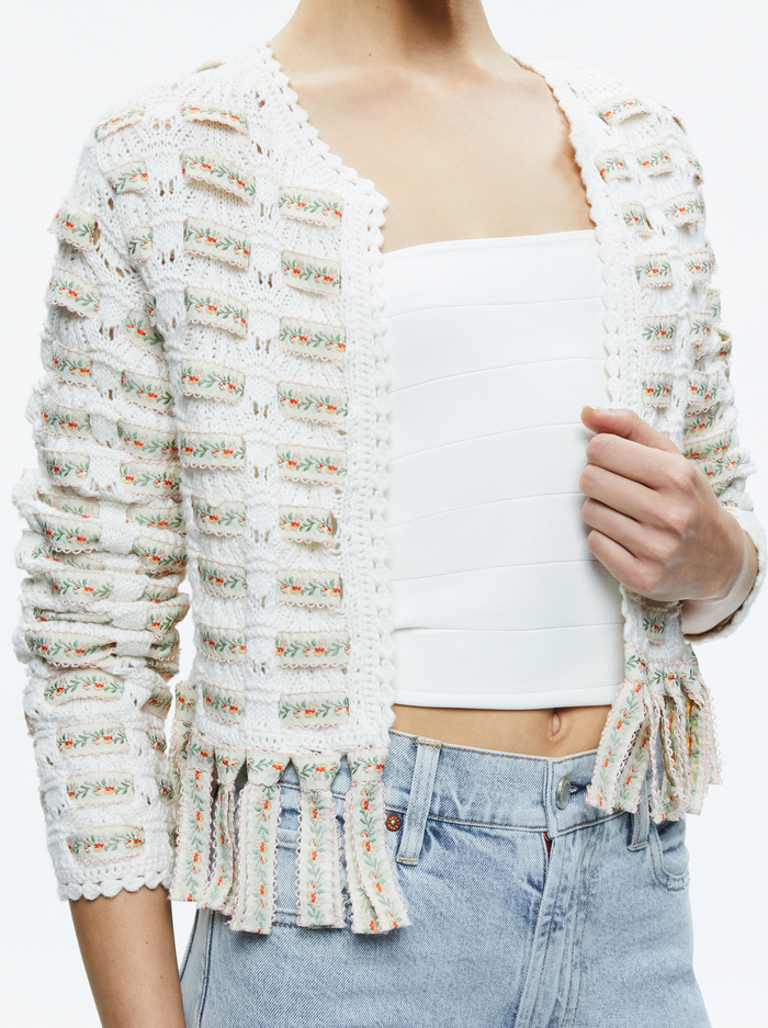 TAWNA RIBBON CARDIGAN - SOFT WHITE MULTI image 3 - Alice And Olivia