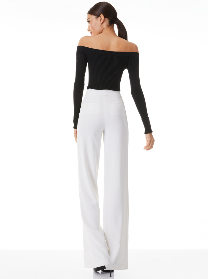 JEANNE OFF SHOULDER RIB PULLOVER - BLACK image 1 - Alice And Olivia