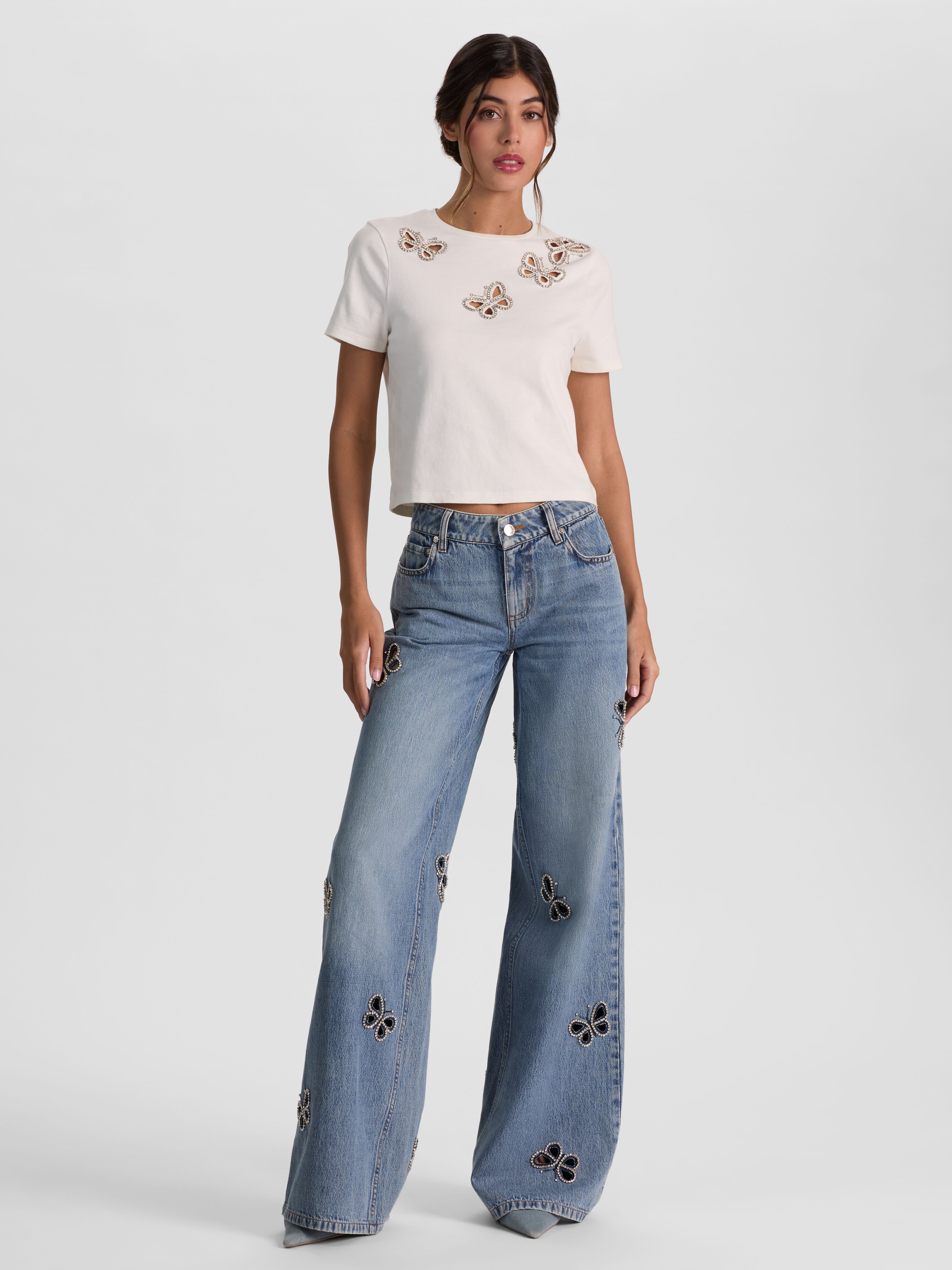 SIDNEY LASER-CUT JEAN in BROOKLYN BLUE | ALICE + OLIVIA