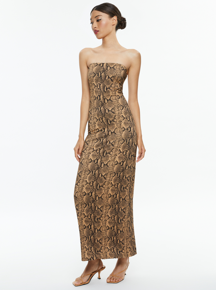 DELORA STRAPLESS MAXI DRESS - CAMEL/BLACK SNAKE image 4 - Alice And Olivia