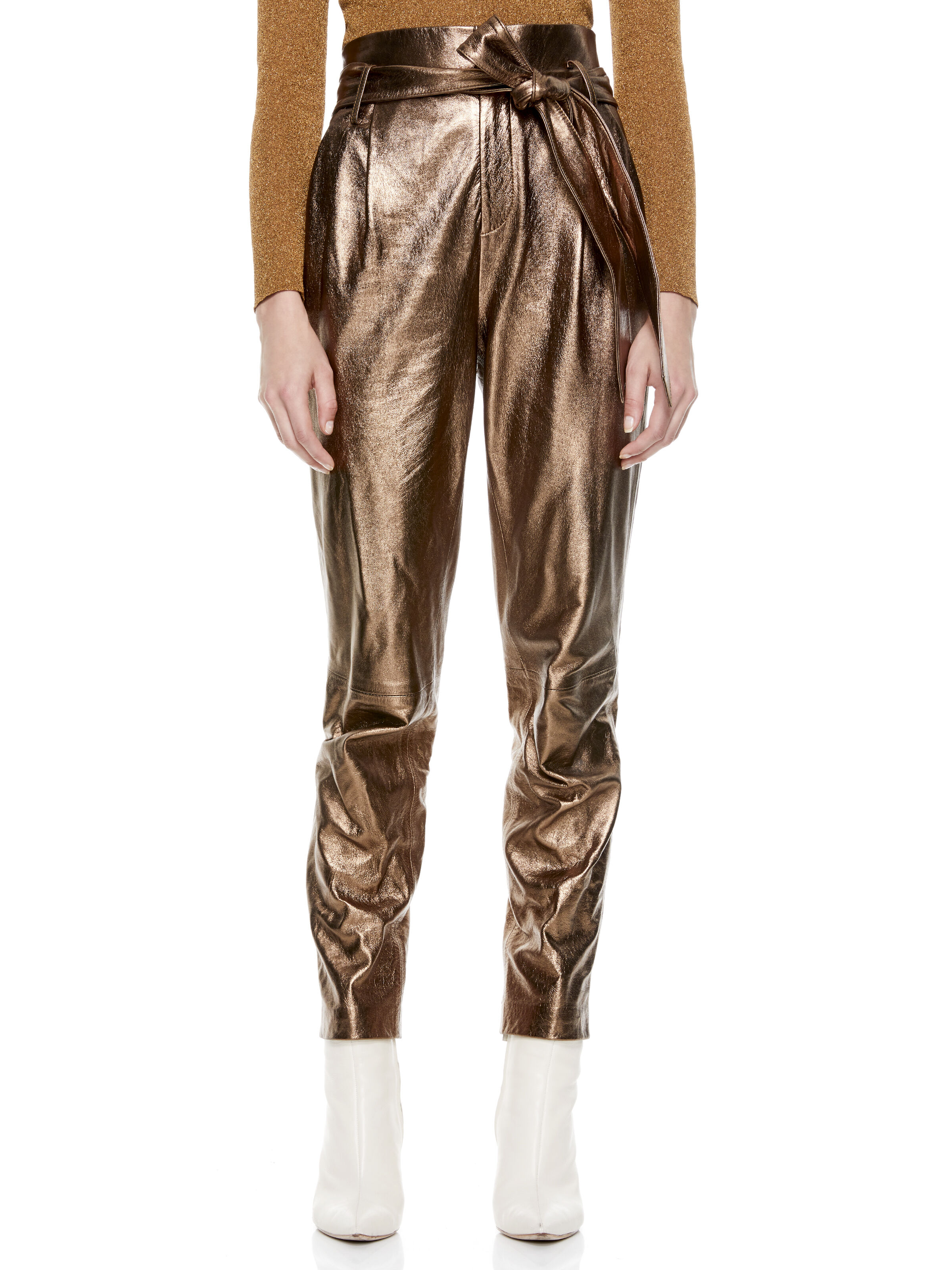Metallic leather pants clearance