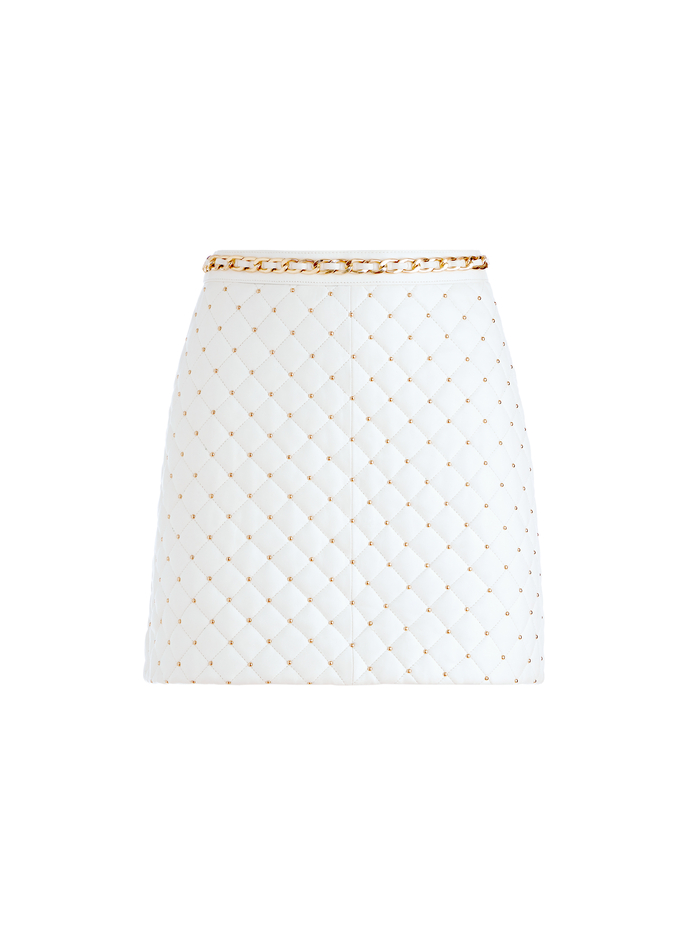 RILEY QUILTED VEGAN LEATHER STUD MINI SKIRT - OFF WHITE image 5 - Alice And Olivia