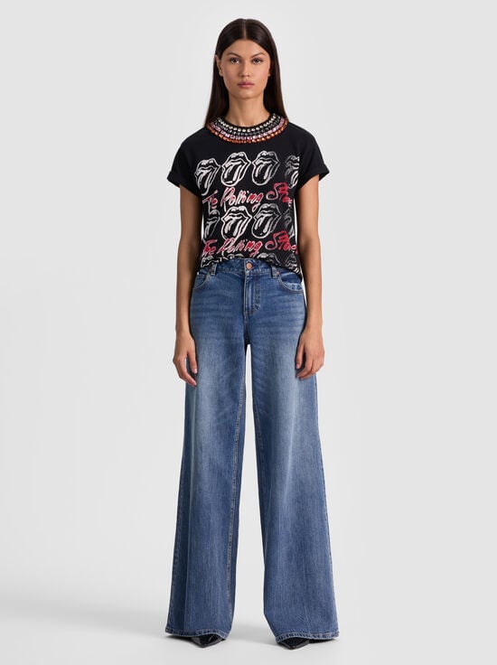 BLACK/MULTI-MAXIE EMBELLISHED BAND TEE