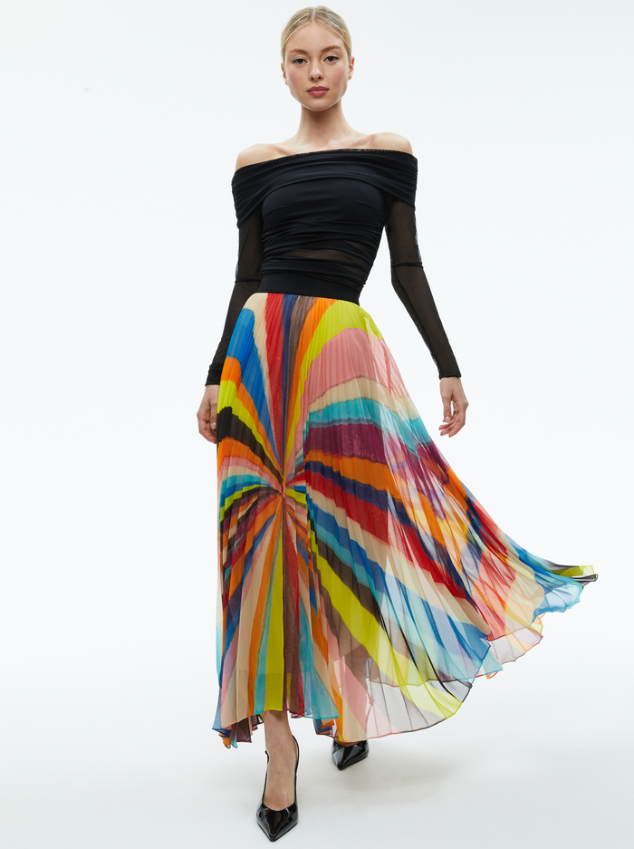 KATZ PLEATED MAXI SKIRT - POMELO STRIPE image 4 - Alice And Olivia