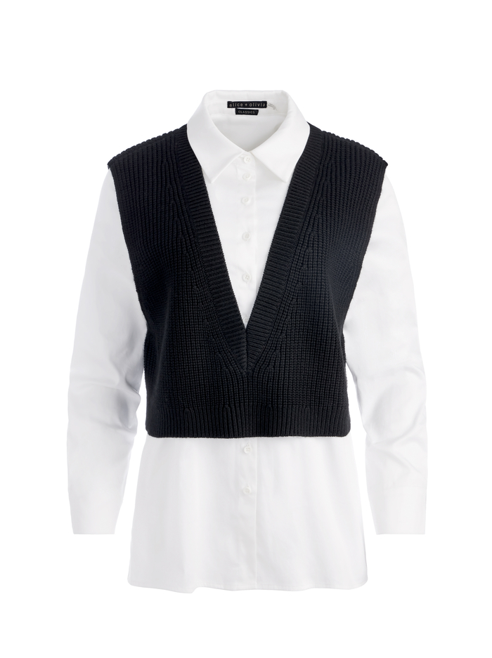 ORLY SWEATER VEST COMBINATION TOP - BLACK COMBO image 5 - Alice And Olivia