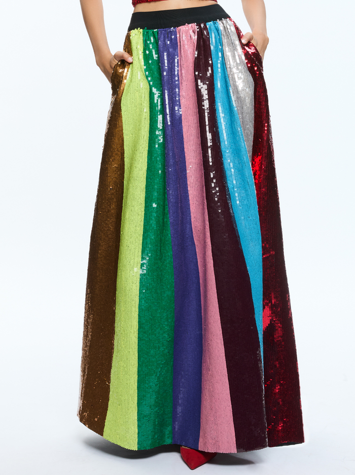 TINA SEQUIN LONG BALL GOWN SKIRT - MULTI - Alice And Olivia