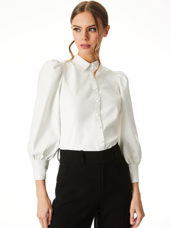 NADINE VEGAN LEATHER BUTTON DOWN - OFF WHITE - Alice And Olivia