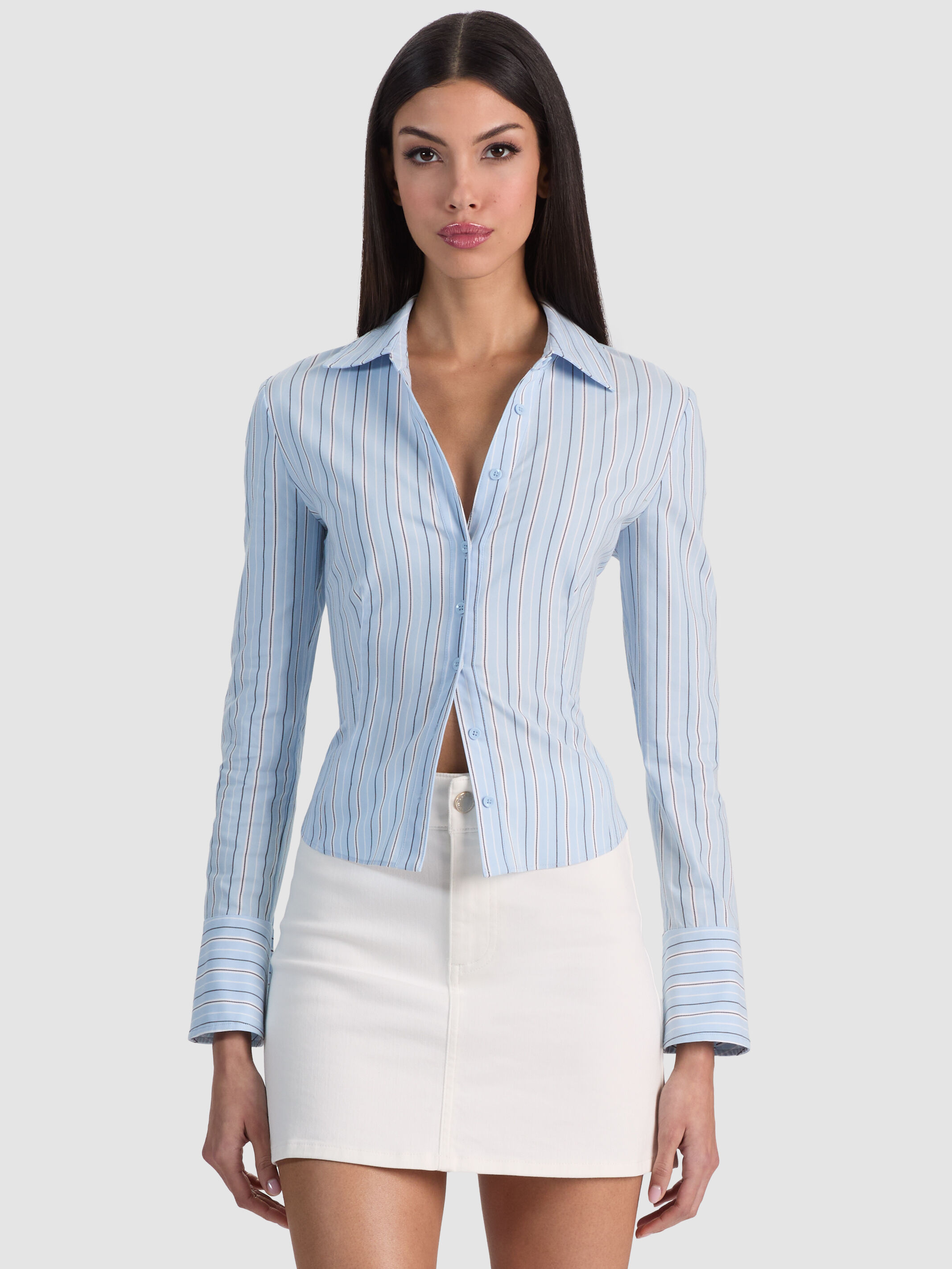 FREYA BUTTON DOWN TOP in CAROLINA BLUE MULTI | ALICE + OLIVIA