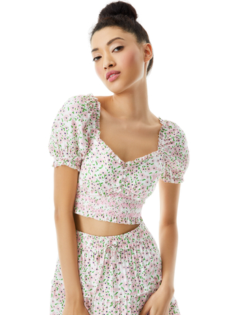 MONTEREY DITSY SOFT WHITE-RIANNA PUFF SLEEVE CROP TOP-