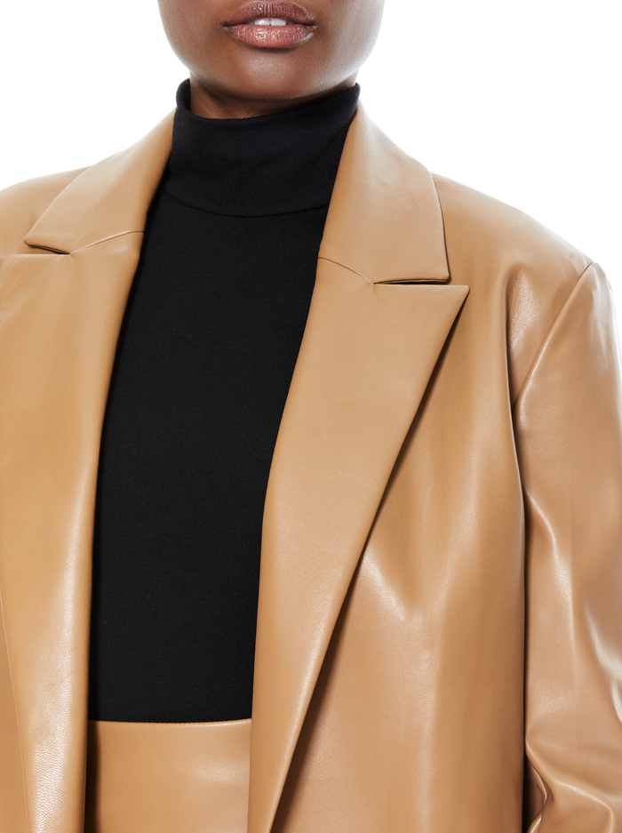 DUNN ROLL CUFF VEGAN LEATHER BLAZER - CAMEL image 3 - Alice And Olivia