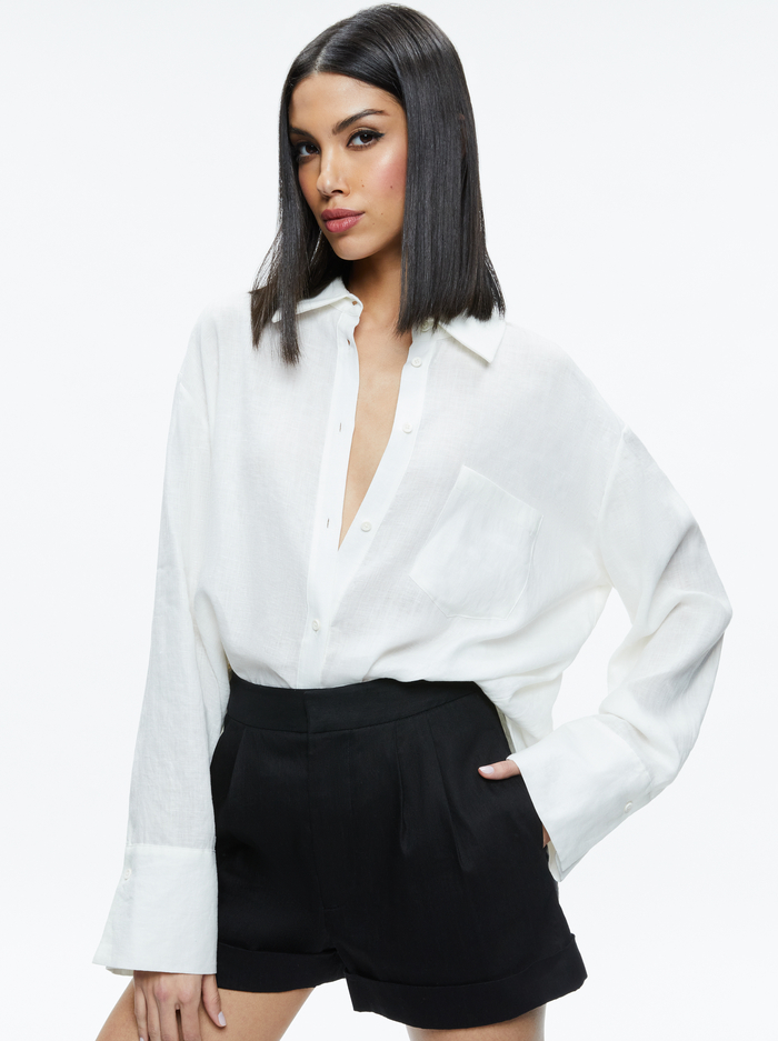 FINELY LINEN OVERSIZED BUTTON DOWN SHIRT - OFF WHITE - Alice And Olivia