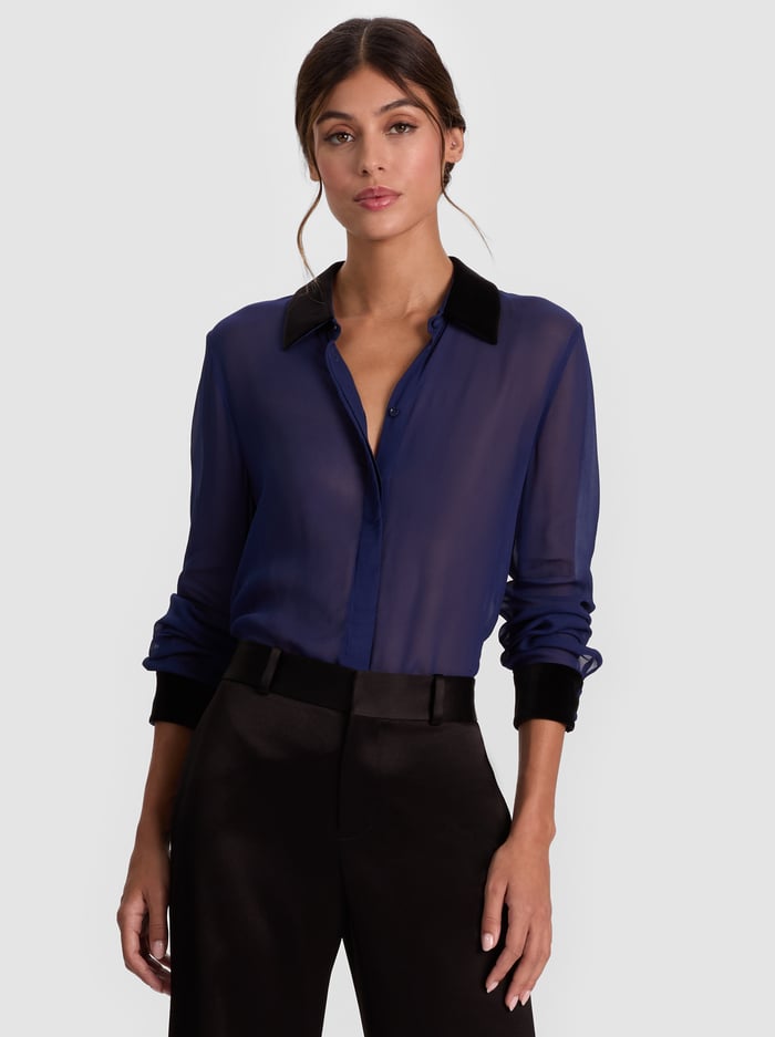 WILLA COMBO BLOUSE - MIDNIGHT BLUE/BLACK - Alice And Olivia