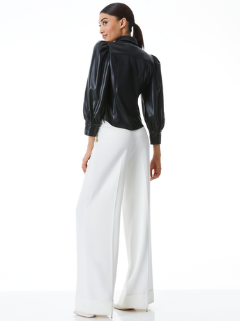 BLACK-NADINE VEGAN LEATHER BUTTON DOWN