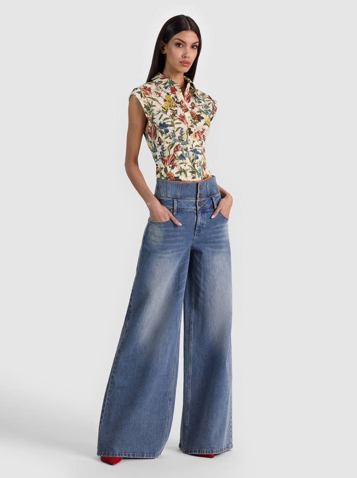 KIM CORSET BUTTON DOWN - DESERT SPRIGS VANILLA image 5 - ALICE + OLIVIA