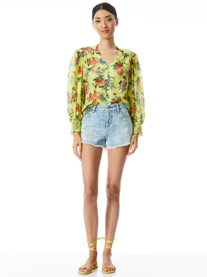 SERENA MANDARIN COLLAR BLOUSE - FLORAL EXPRESS LEMON SORBET image 2 - Alice And Olivia
