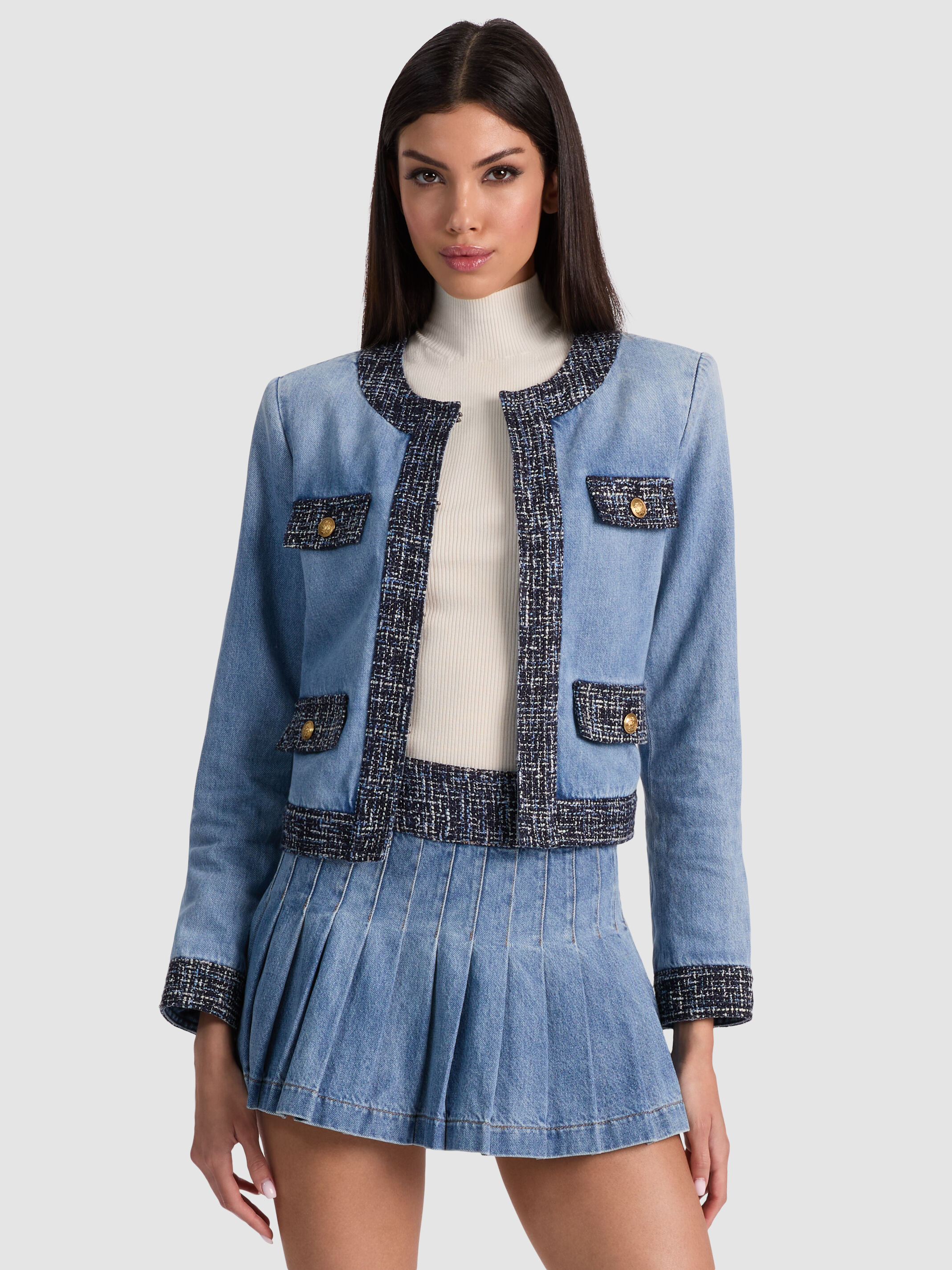 ジャケット・アウター CLANE JACKET PULLOVER DENIM TOPS Landon Cropped Denim Jacket In Celine Vintage | Alice + Olivia