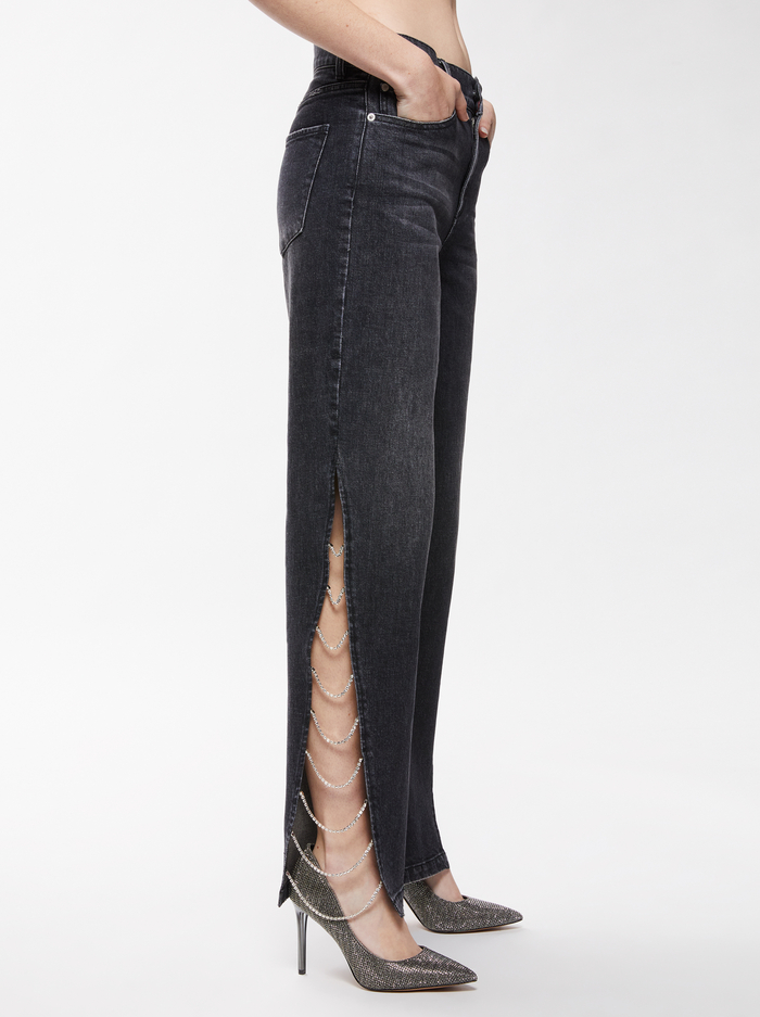 GAYLE EMBELLISHED SIDE JEAN - MAYA CHARCOAL BLACK - Alice And Olivia