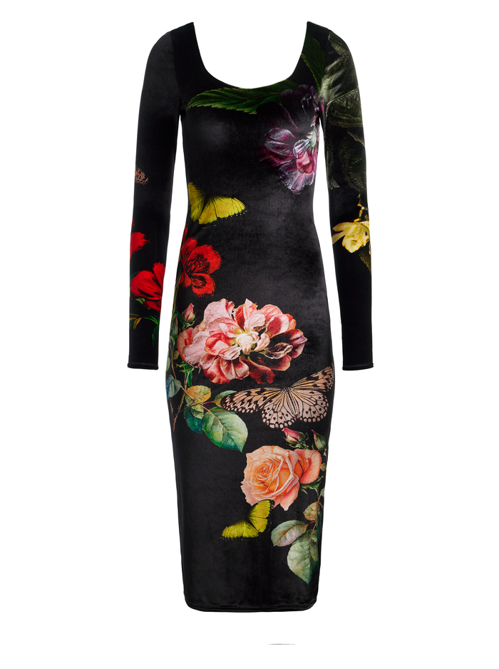 DELORA VELVET MIDI DRESS - IN THE WIND FLORAL image 5 - Alice And Olivia