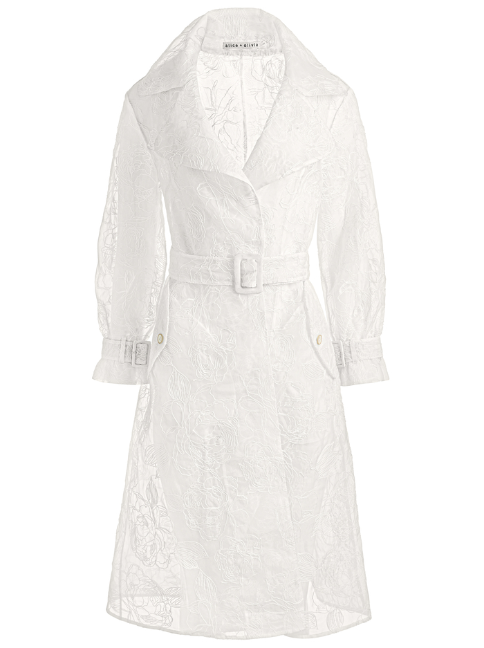 NEVADA EMBROIDERED SHEER TRENCH COAT - OFF WHITE image 5 - ALICE + OLIVIA
