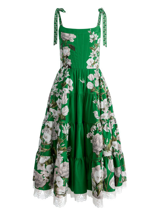 AMERICAN BEAUTY GREEN APPLE-ROSALEE BUSTIER MIDI DRESS