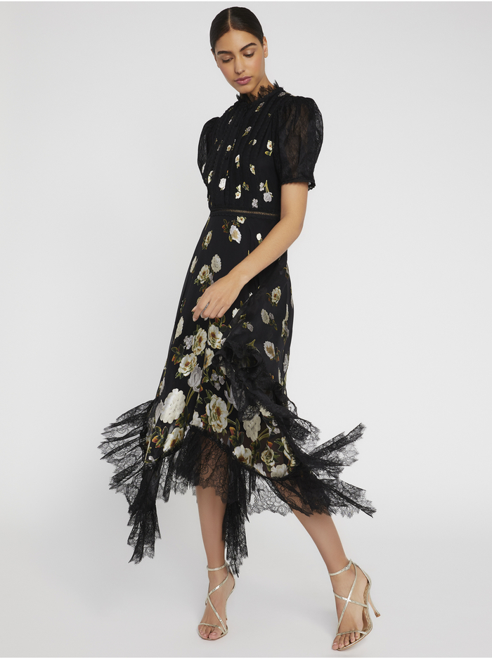 BETTINA FLORAL LACE MIDI DRESS - SPRING SHOWER BLACK image 2 - Alice And Olivia