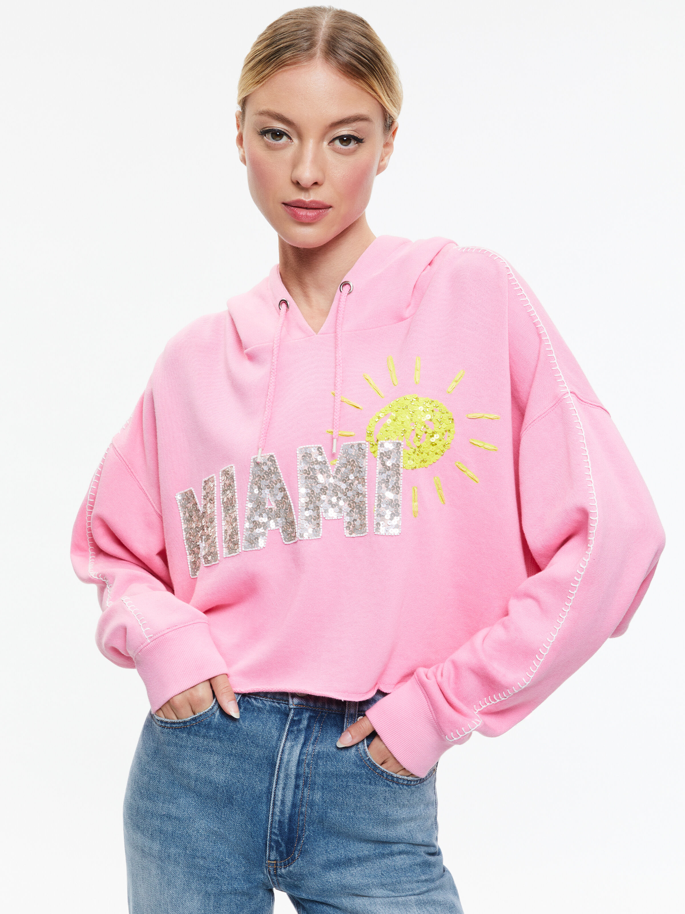 Sunny Boxy Cropped Hoodie In Ballet Slipper Alice Olivia