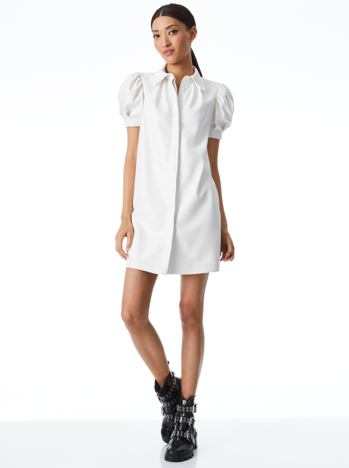 JEM VEGAN LEATHER PUFF SLEEVE DRESS - OFF WHITE - Alice And Olivia