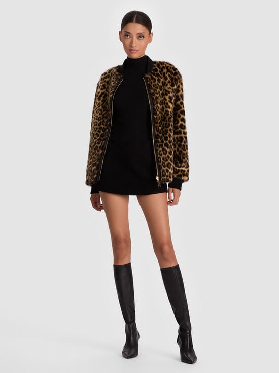 CHEETAH/BLACK-BECKY REVERSIBLE FAUX FUR BOMBER JACKET