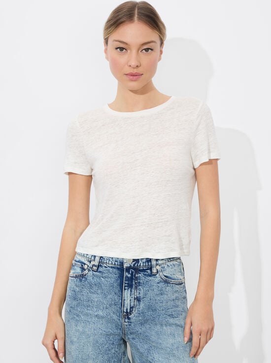 OFF WHITE-CINDY CROPPED LINEN TEE