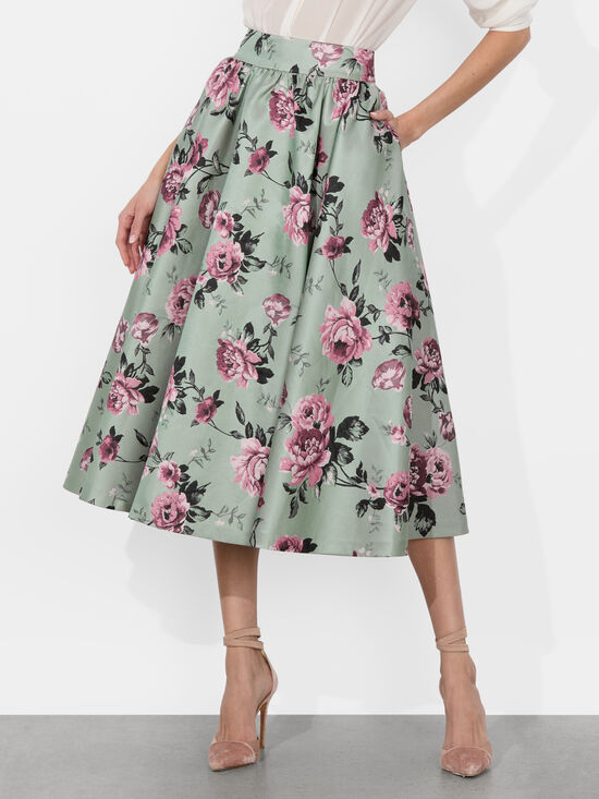 Nilda Voluminous Skirt In Sage Multi Alice Olivia
