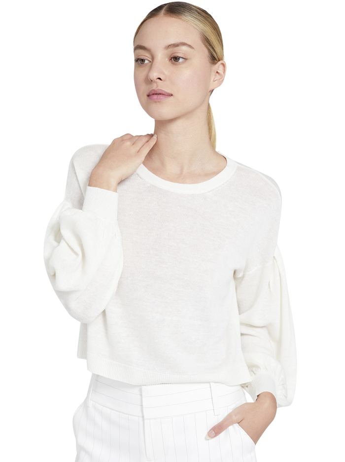 ANSLEY BLOUSON SLEEVE PULLOVER - SOFT WHITE - Alice And Olivia