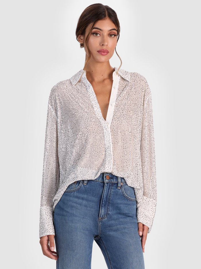 FINELY EMBELLISHED OVERSIZED BUTTON DOWN - OFF WHITE - Alice And Olivia
