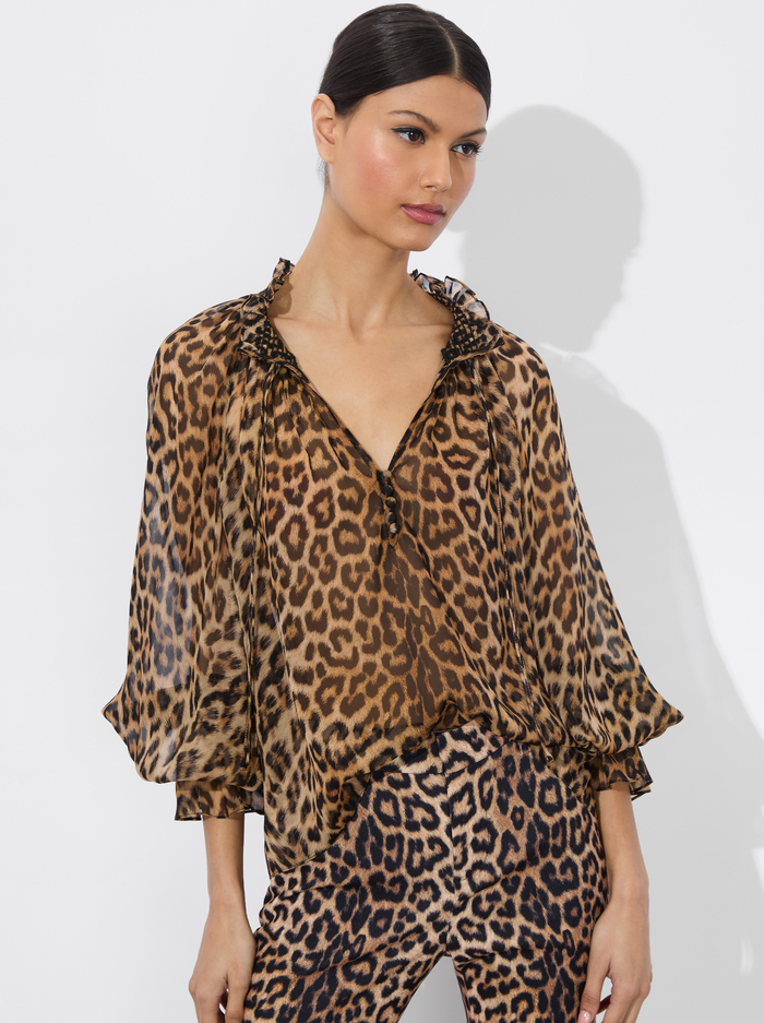 NORAH LEOPARD SILK BLOUSE - CATWALK - Alice And Olivia