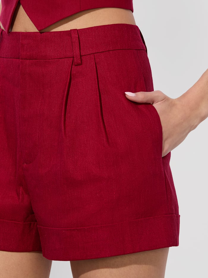 CONRY LINEN CUFFED SHORT - DARK CHERRY image 3 - Alice And Olivia