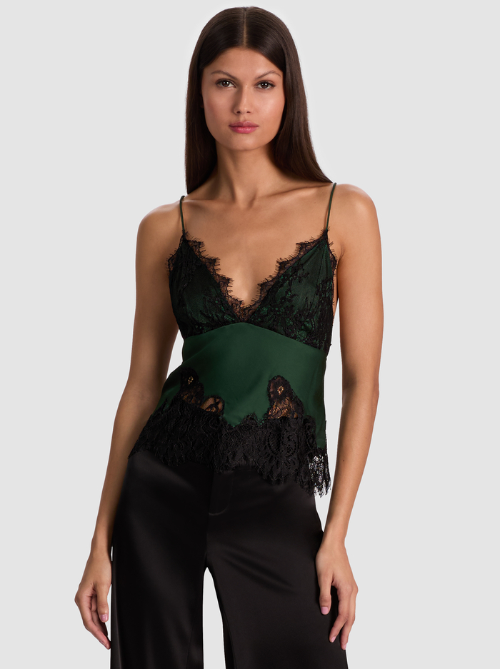 CLAUDIA LACE SLIP TOP - GREEN MYSTIQUE/BLACK - Alice And Olivia