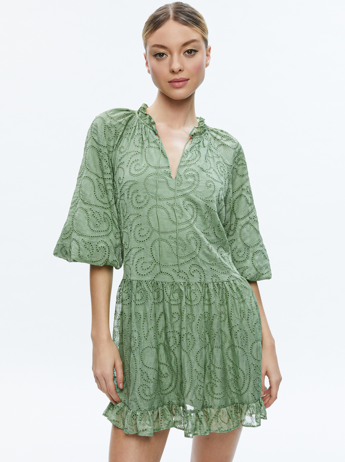 SHERRIE GATHERED TUNIC DRESS - SAGE image 3 - Alice And Olivia