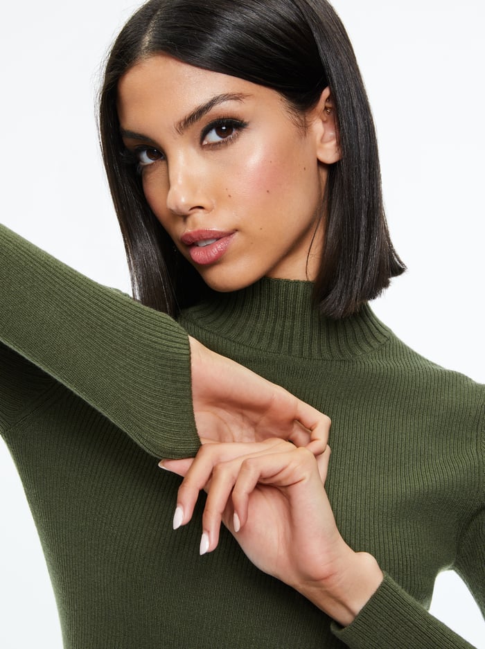 SENAIDA CROPPED MOCK NECK PULLOVER - OLIVE image 3 - Alice And Olivia