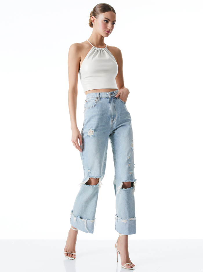 ZUMI VEGAN LEATHER HALTER TOP - OFF WHITE image 4 - Alice And Olivia