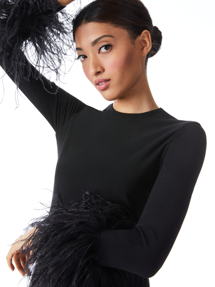 DELAINA FEATHER CUFF SLEEVE TOP - BLACK image 3 - Alice And Olivia