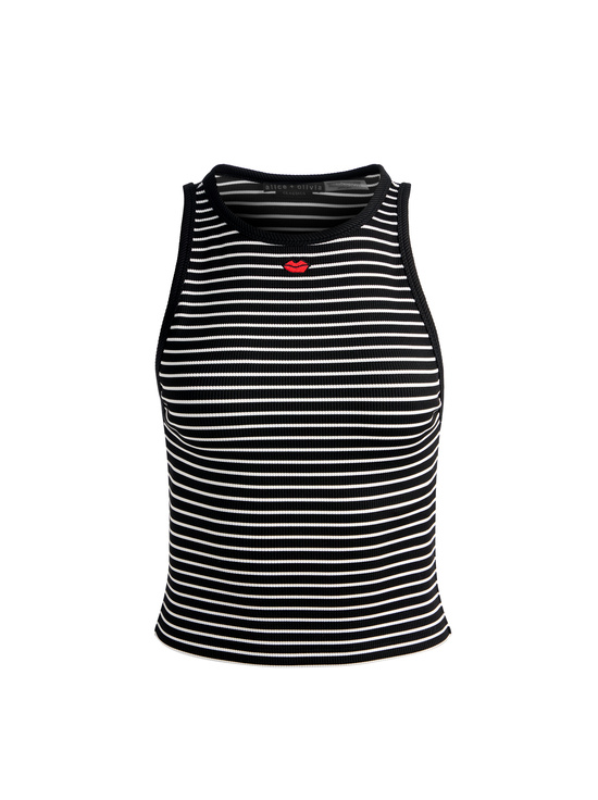 BLACK/OFF WHITE STRIPE-ALLEN EMBROIDERED TANK TOP