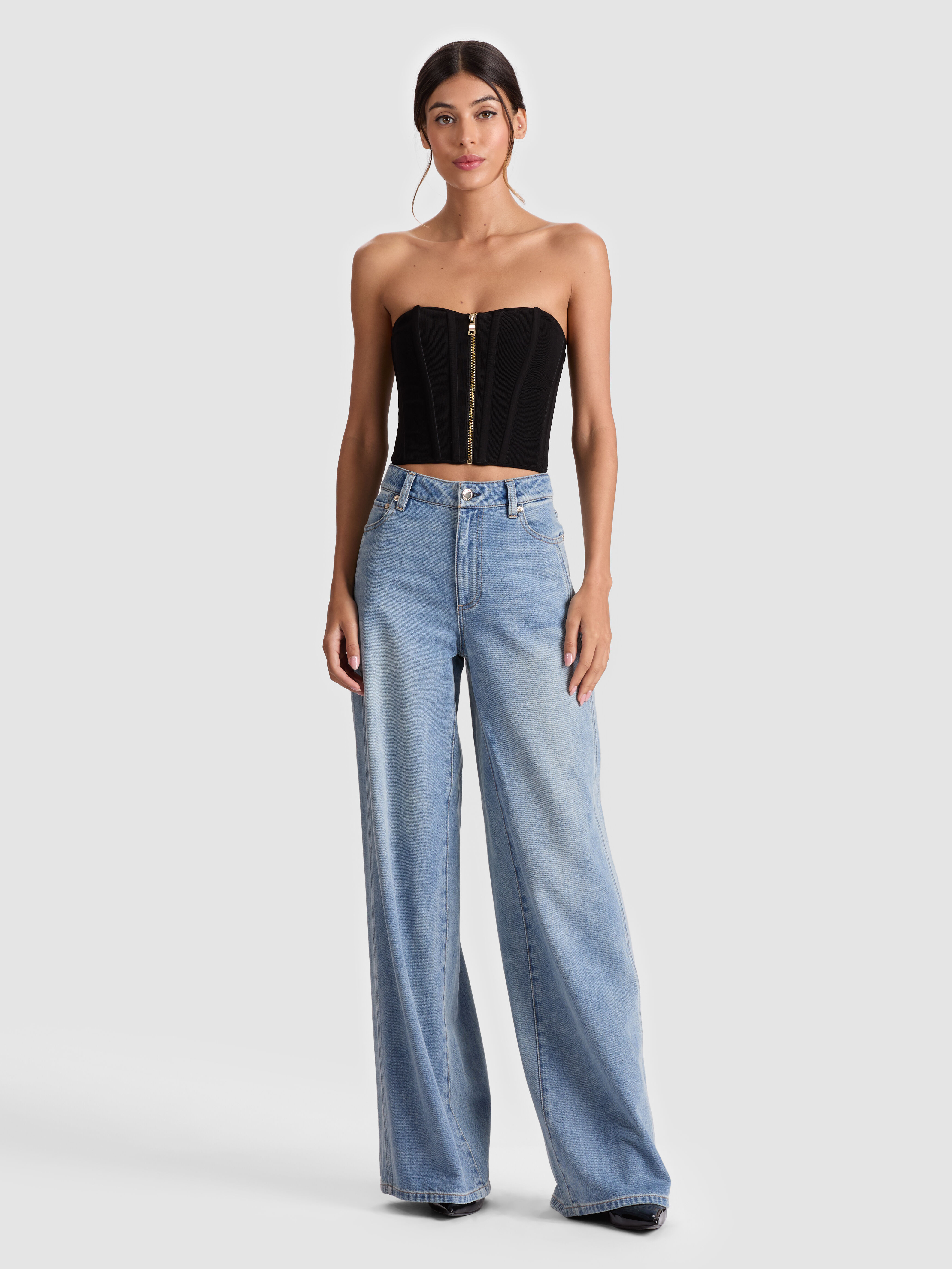 TASHA ZIP FRONT CORSET in PERFECT RUBY | ALICE + OLIVIA