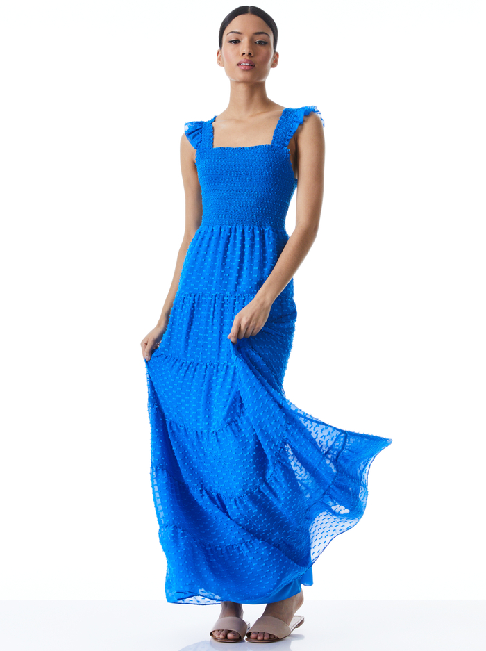KIZZIE SMOCKED FLUTTER SLEEVE MAXI DRESS - PALACE BLUE image 2 - ALICE + OLIVIA