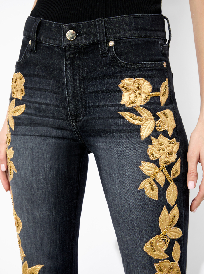 SB EMBELLISHED BELL JEAN - MAYA CHARCOAL BLACK/GOLD image 3 - Alice And Olivia